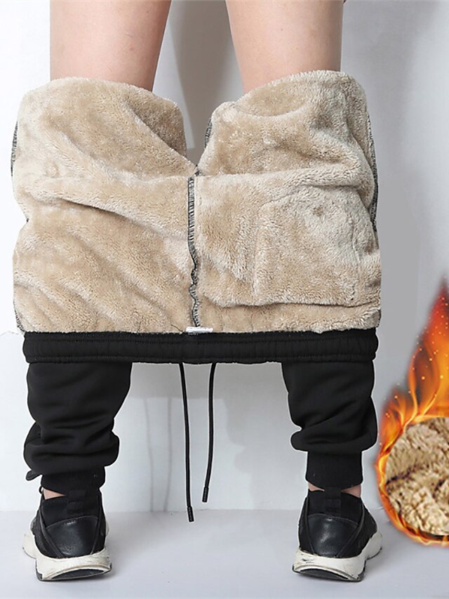  Men's Sherpa Sweatpants Joggers Winter Pants Trousers Pocket Drawstring Elastic Waist Plain Warm Soft Casual Daily 100% Cotton Fashion Streetwear Black Micro-elastic