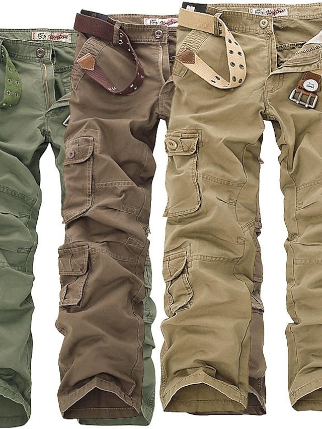  Men's Cargo Pants Trousers Parachute Pants Multi Pocket Solid Colored Full Length Cotton Blend Casual Camouflage khaki Micro-elastic