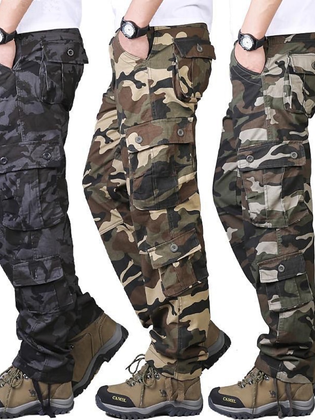  Men's Cargo Pants Trousers Multi Pocket Straight Leg Camouflage Comfort Breathable Full Length Casual Daily Going out Sports Stylish ArmyGreen Blue Inelastic