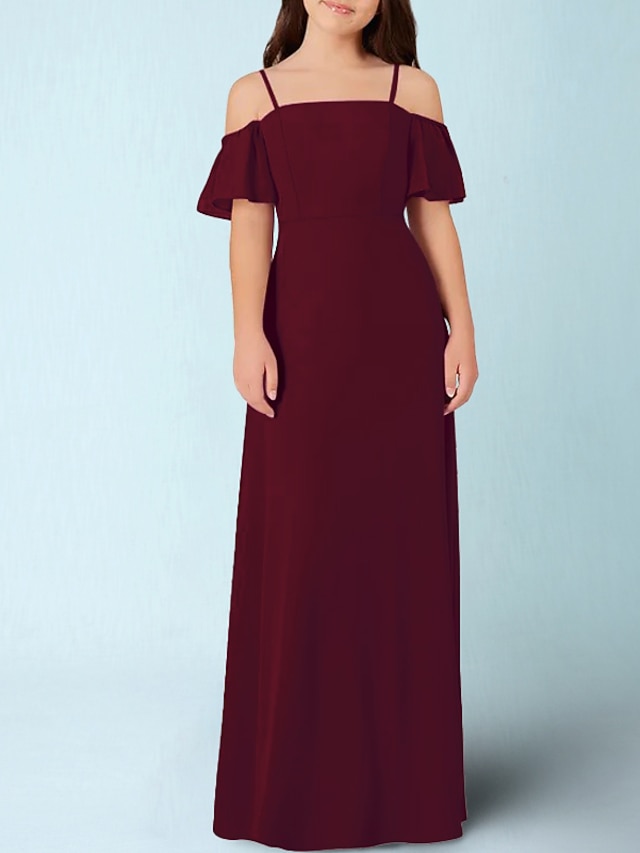 A-Line One Shoulder Knee Length Chiffon Junior Bridesmaid Dress with Ruched Draping Side Draping & Natural Look