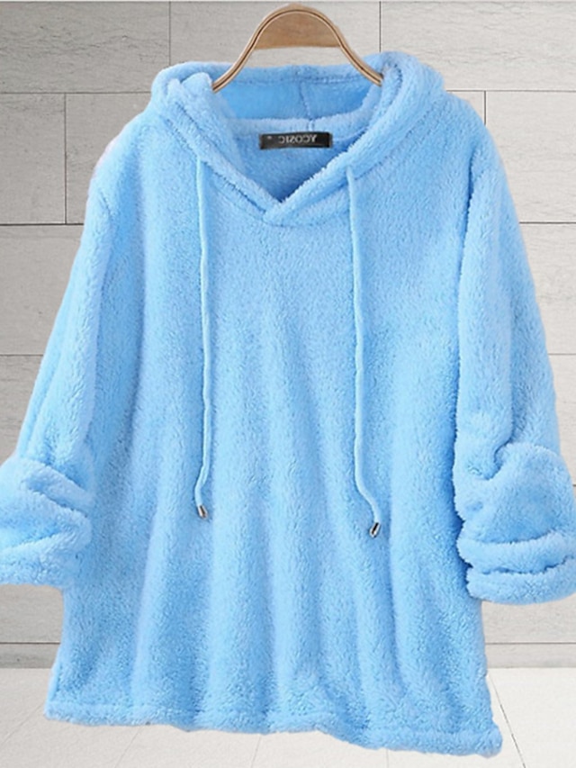  sweat à capuche femme sweat à capuche sweat à capuche bordeaux sweat à capuche teddy basique décontracté polaire uni quotidien sortie week-end à capuche cordon de serrage manches longues noir blanc