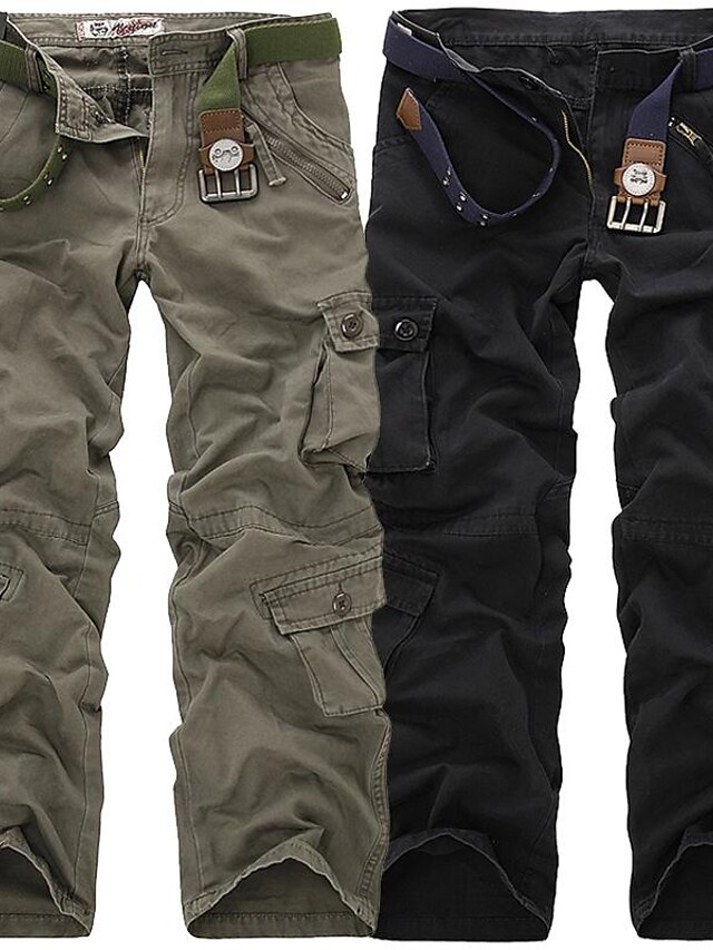  Men's Cargo Pants Trousers Parachute Pants Multi Pocket Full Length Cotton Grass Army Green Earthy Green Micro-elastic