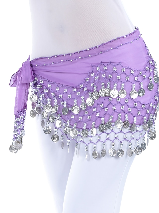 Belly Dance Hip Scarf Coin Beading Sequins Womens Training Chiffon 2024 1049 9214