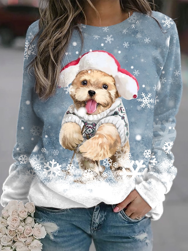 نسائي كنزة قف بجانب الطريق قميص عيد الميلاد الرسم كلب أناقة الشارع عيد الميلاد وردي بلاشيهغ أزرق أرجواني عيد الميلاد فضفاض رقبة دائرية كم طويل الأعلى والأسفل) مرن نسبياً خريف & شتاء