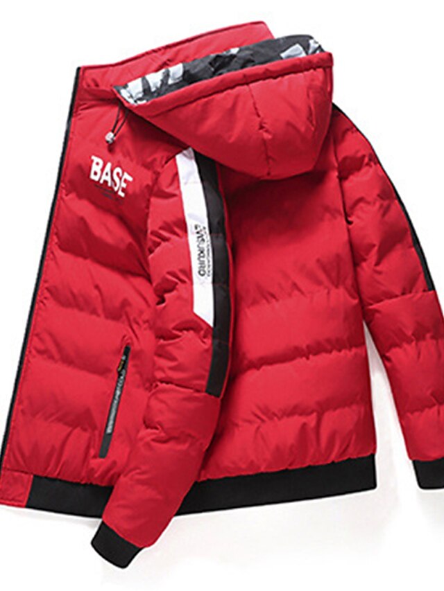 Men's Puffer Jacket Hoodie Coat Padded Zipper Pocket Print Sports