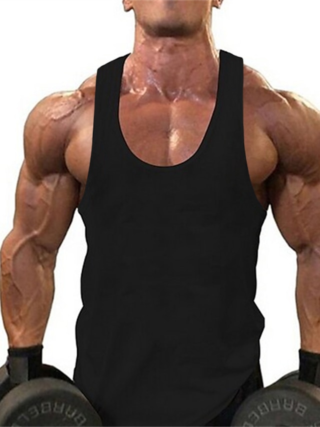 Men's Tank Top Vest Top Undershirt Sleeveless Shirt Solid Colored Round ...