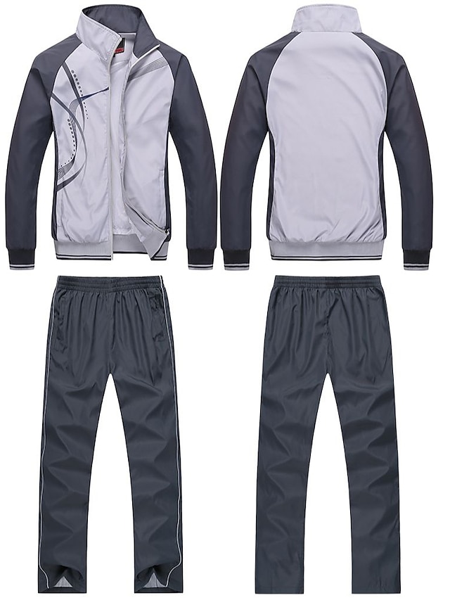  Voor heren Trainingspak sweatsuit 2-stuks Volledige ritssluiting Straat Lente Lange mouw Opstaand waterdicht Winddicht Ademend Hardlopen Wandelen Joggen Sportkleding Sportkleding Gestreept Zwart Wit