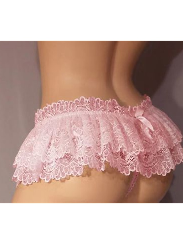 Lady Sexy Lace Pleated Lotus Leaf Lace Lovely Temptation Thong Pants