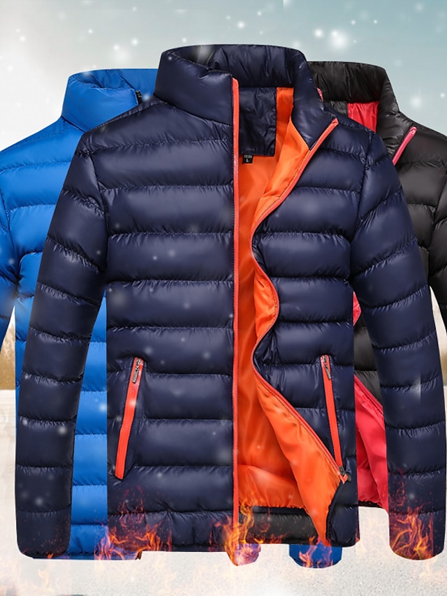  Men's Puffer Jacket Winter Jacket Winter Coat Windproof Warm Hiking Quilted Outerwear Clothing Apparel Black Blue Burgundy