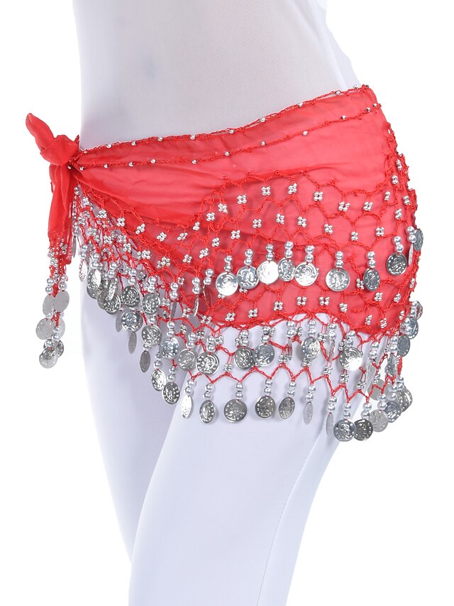 Belly Dance Hip Scarf Coin Beading Womens Training Chiffon Ballroom 2024 1049 