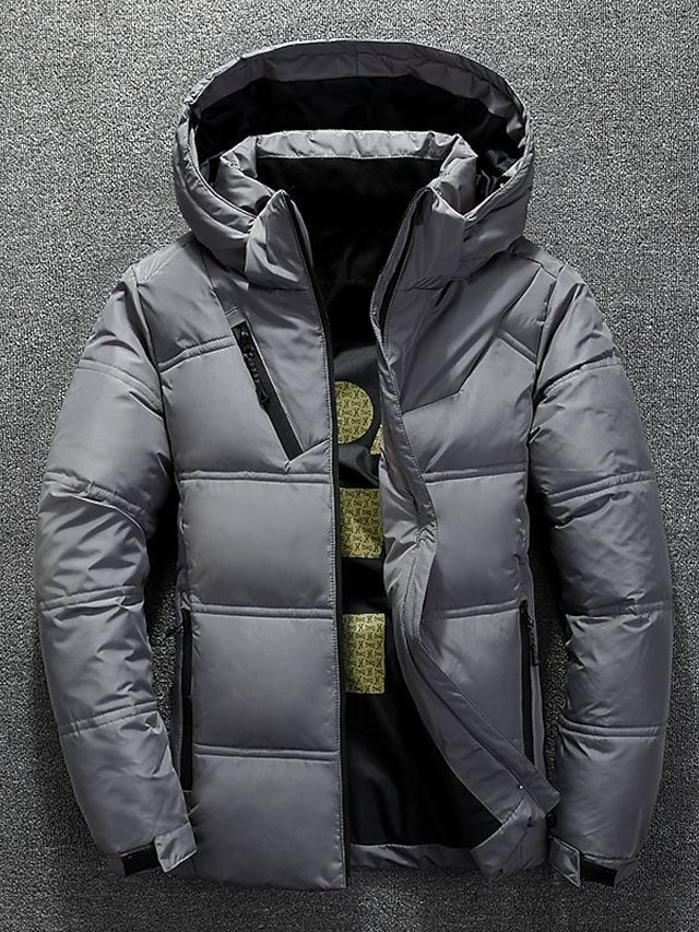  Men's Winter Coat Winter Jacket Down Jacket Quilted Jacket Pocket Office & Career Date Casual Daily Outdoor Casual Sports Winter Solid / Plain Color Dark Grey Black Red Gray Puffer Jacket