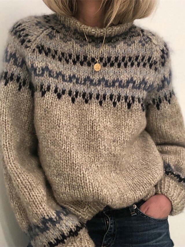 Women's Pullover Sweater Jumper Turtleneck Crochet Knit Acrylic Knitted ...