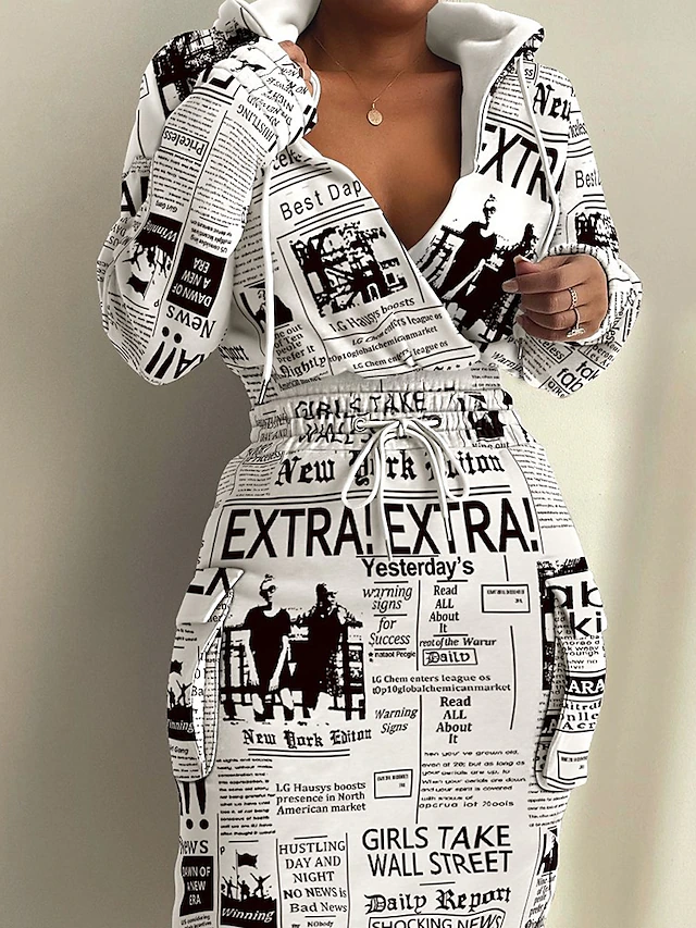 Women's Midi Dress Hoodie Dress Casual Dress Sheath Dress Fashion Modern Casual Daily Weekend Fall Dress Regular Fit Graphic Print Long Sleeve Deep V White Pink Blue Green Fall Winter Autumn 7
