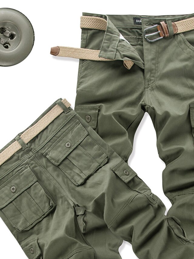  Men's Cargo Pants Trousers Leg Drawstring Multi Pocket Straight Leg Solid Color Comfort Breathable Full Length Casual Daily Going out 100% Cotton Sports Stylish Grass Green Yellow Inelastic