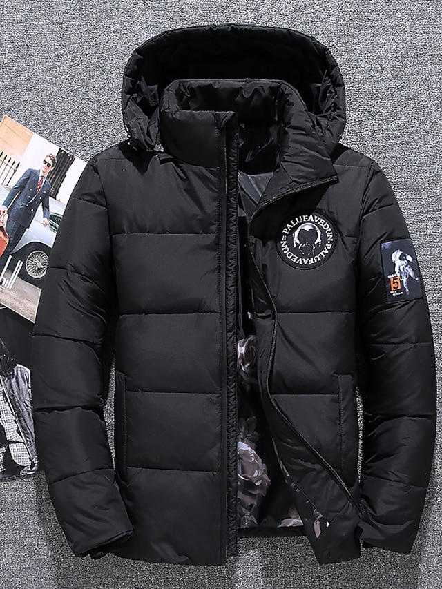 Men's Winter Coat Winter Jacket Down Jacket Cardigan Zipper Pocket Detachable Hood Office & Career Date Casual Daily Windproof Warm Outdoor Winter Astronaut Black Red Blue Puffer Jacket