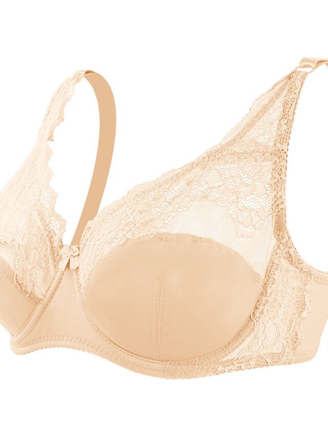  Damen-Curve-Übergrößen, einfarbig, reine Farbe, Blumen-/Blumenspitze, Dessous, sexy, V-Ausschnitt, Winter/Herbst, transparente BHs, 3/4-Körbchen, Schwarz, Altrosa, Rot, große Größe, 85/38C, 90/40C,