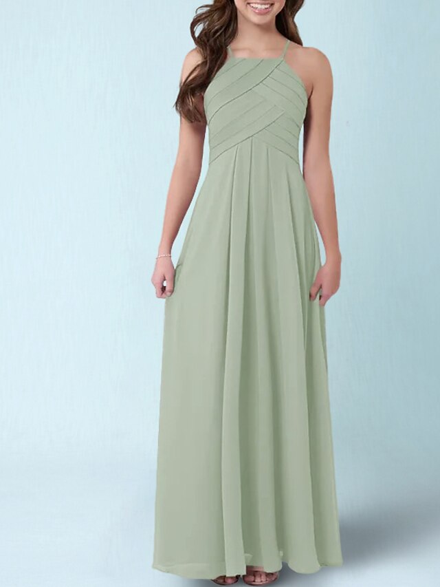 Halter Neckline A-line Chiffon Junior Bridesmaid Dresses Jade