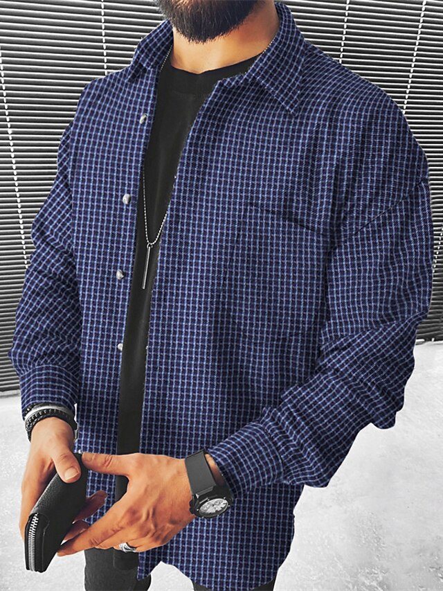  Men's Flannel Shirt Shirt Jacket Shacket Fleece Shirt Shirt Overshirt Striped Turndown Blue Purple Navy Blue Gray Hot Stamping Outdoor Street Long Sleeve Button-Down Print Clothing Apparel Fashion