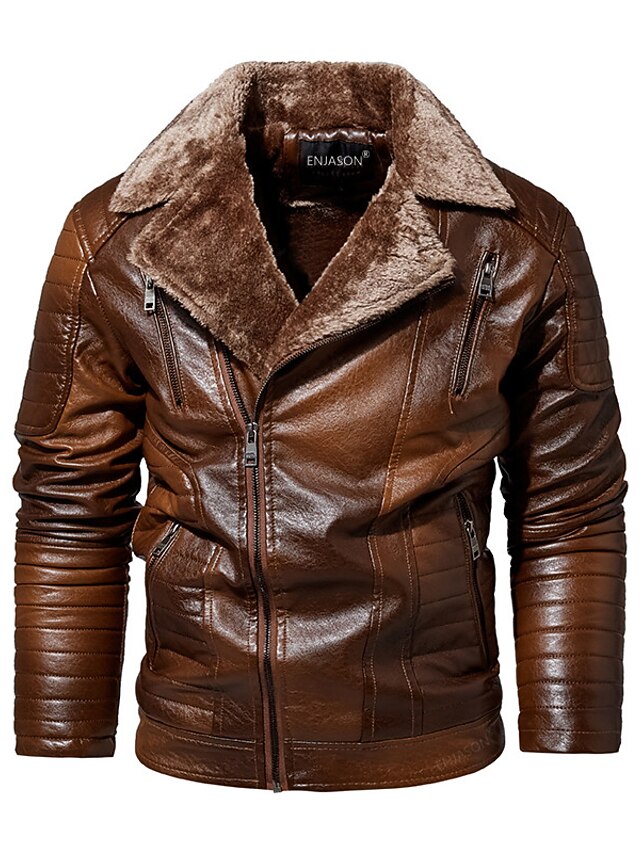 Men's Winter Jacket Winter Coat Faux Leather Jacket Warm Going out