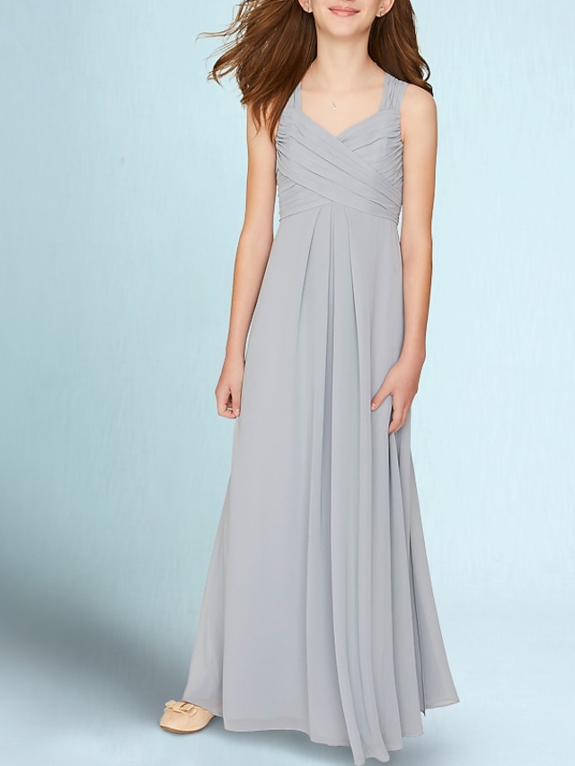 ALine Ankle Length Spaghetti Strap Chiffon Junior Bridesmaid Dresses