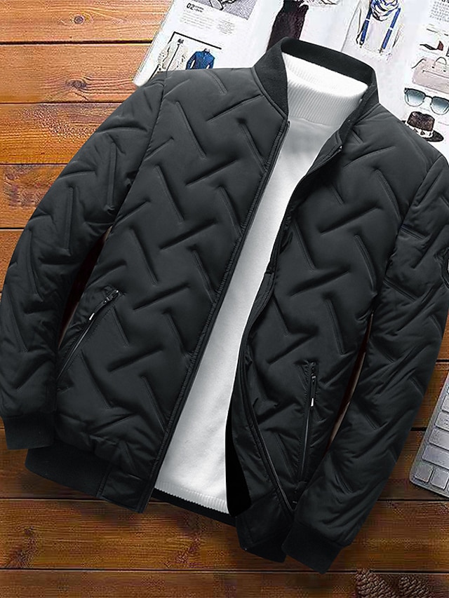 Men's Puffer Jacket Quilted Jacket Pocket Office & Career Date Casual ...