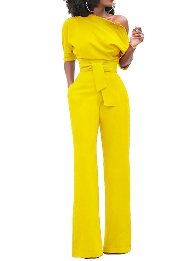Fashion Solid Color Short Sleeve High Waist Jumpsuit