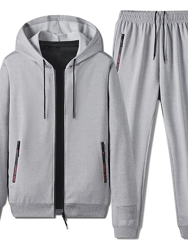 Men's Tracksuit Sweatsuit Hoodies Set Jogging Suits Black Blue Gray Hooded Solid Color Zipper Pocket 2 Piece Sports & Outdoor Daily Sports Sportswear Casual Thin fleece Spring &  Fall Clothing Apparel