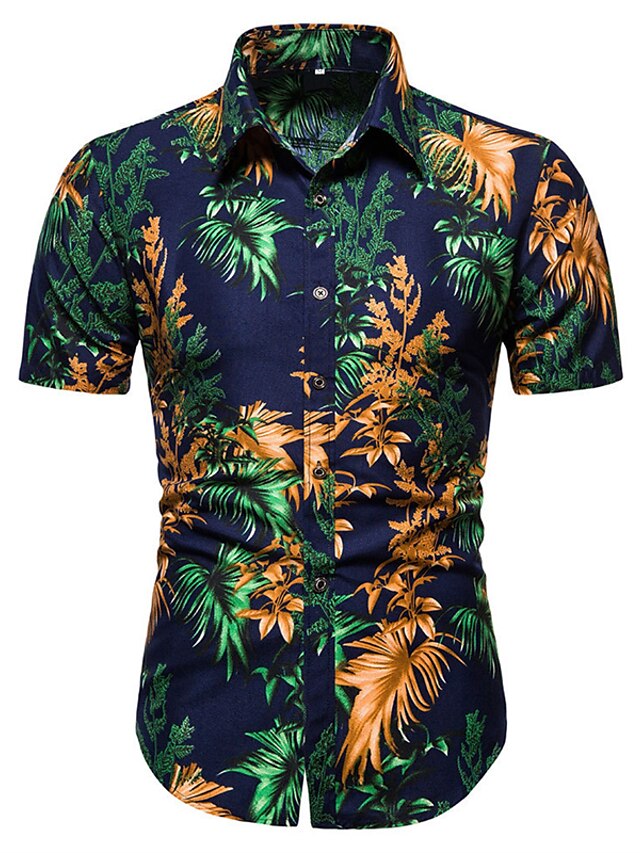  Men's Summer Hawaiian Shirt Floral Graphic Prints Turndown Black White Yellow Navy Blue Blue Outdoor Daily Short Sleeve Button-Down Clothing Apparel Streetwear Designer Simple Casual