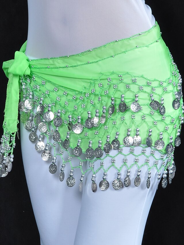 Belly Dance Hip Scarf Coin Beading Womens Training Chiffon Ballroom 2024 1049 8714