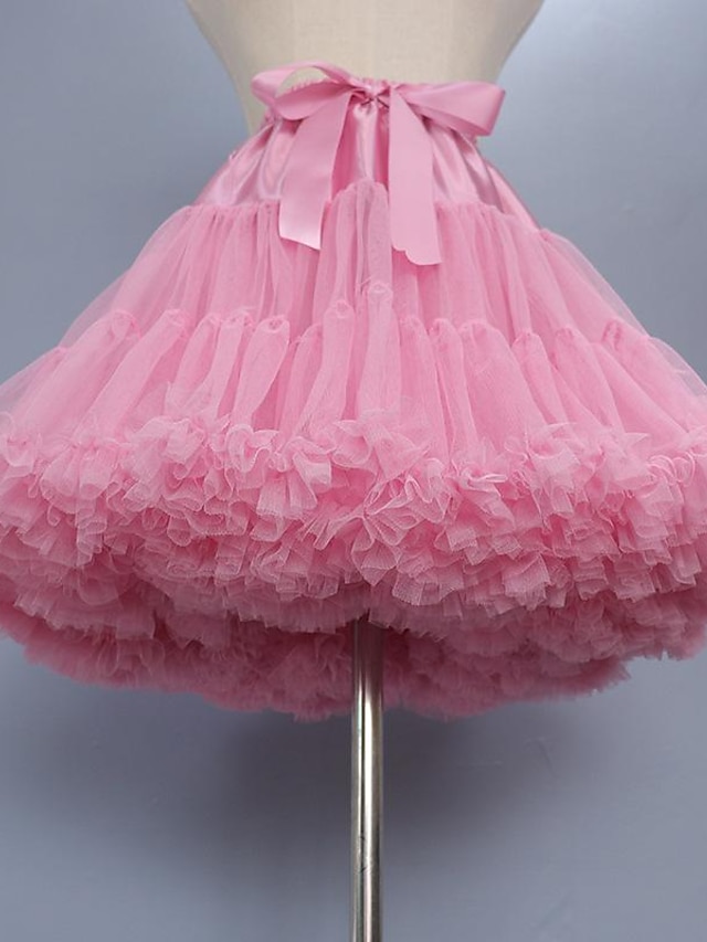  Damen Schaukel Minimantel Mini Röcke Rüsche Layer-Look Tüll Einfarbig Leistung Party Herbst Winter Organza Tüll Modisch Rosa