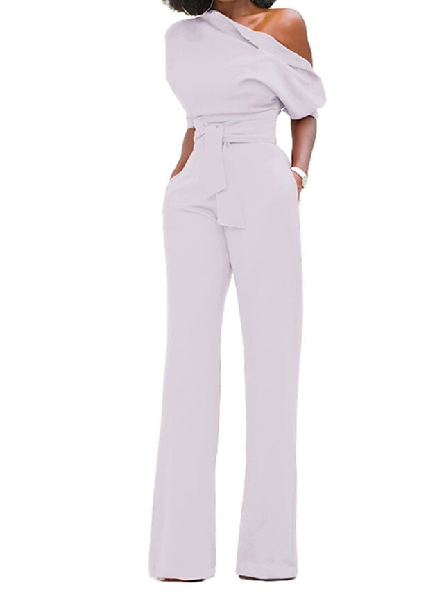Fashion Solid Color Lapel High Waist Zipper Casual Jumpsuit