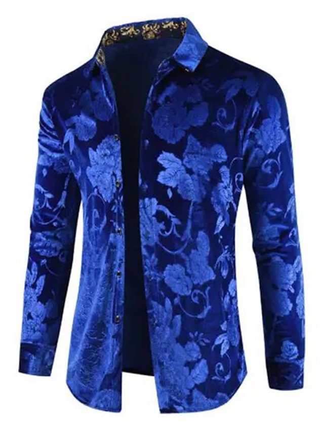 Homme Chemise Floral Col rabattu Rouge bleu marine Bleu Violet Vert 3D effet Extérieur Plein Air manche longue Imprimer Bouton bas Vêtement Tenue Mode Design Décontractées Respirable