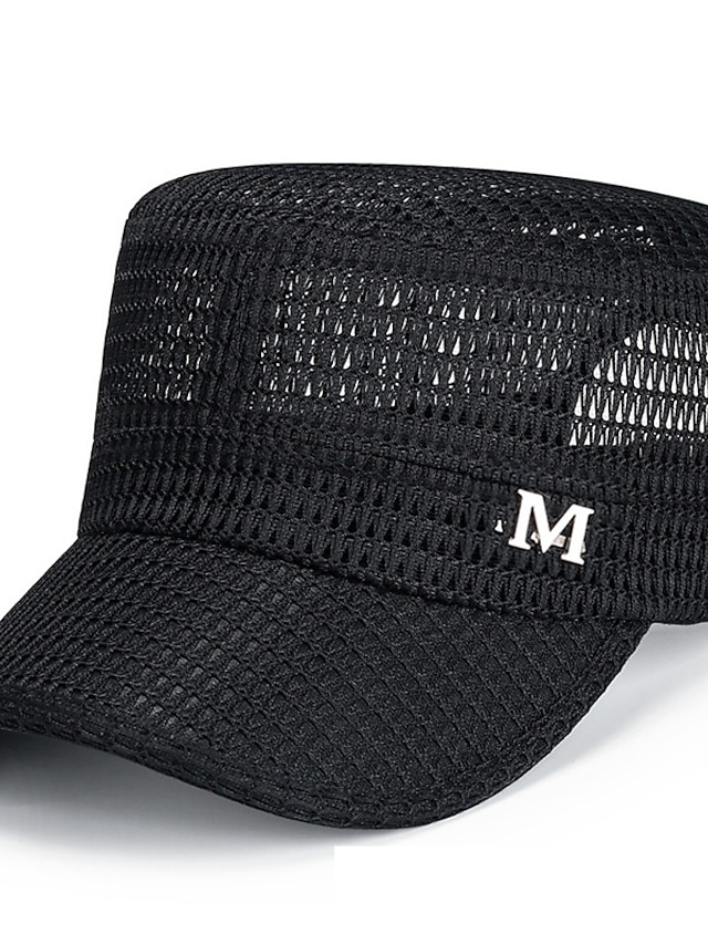  Men's Hat Baseball Cap Flat Cap Trucker Hat Outdoor Daily Mesh Adjustable Buckle Letter Portable Breathable Black