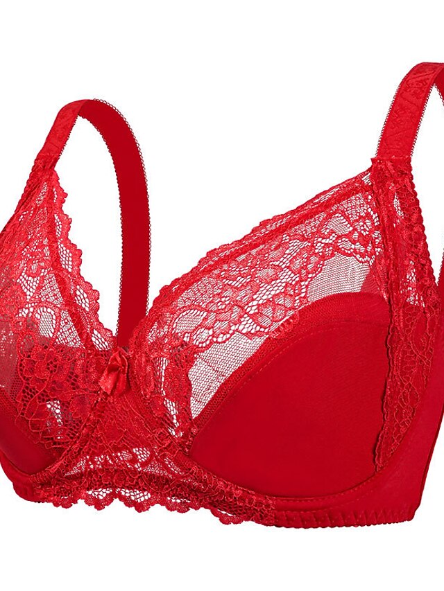 Women's Curve Plus Size Bra Solid Floral Lace Deep U Fall Winter Lace ...