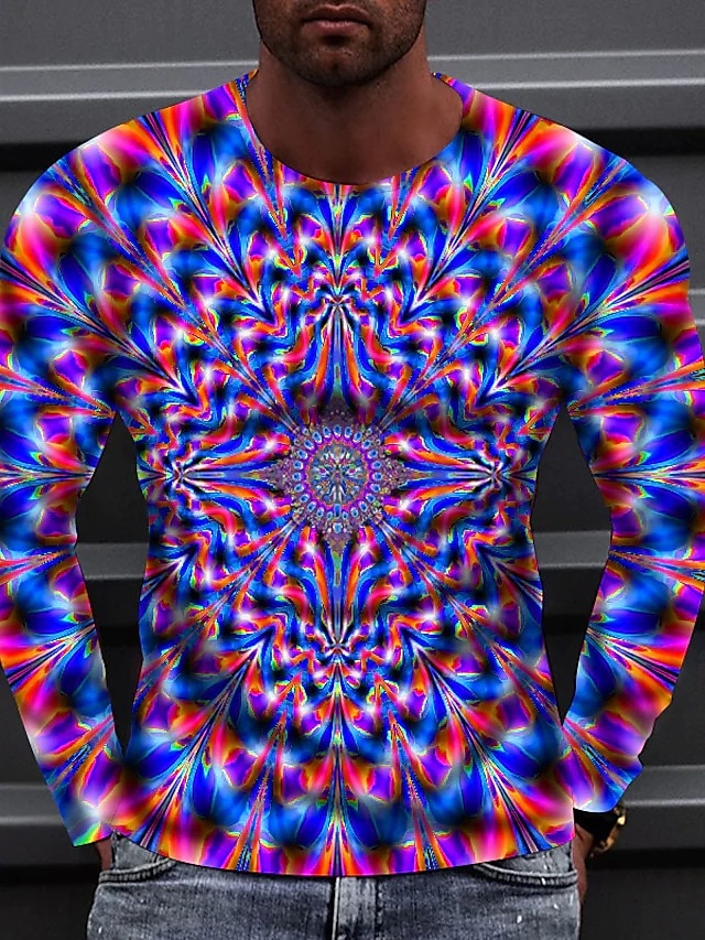 Men's T shirt Tee Optical Illusion Graphic Prints Spiral Stripe Crew ...