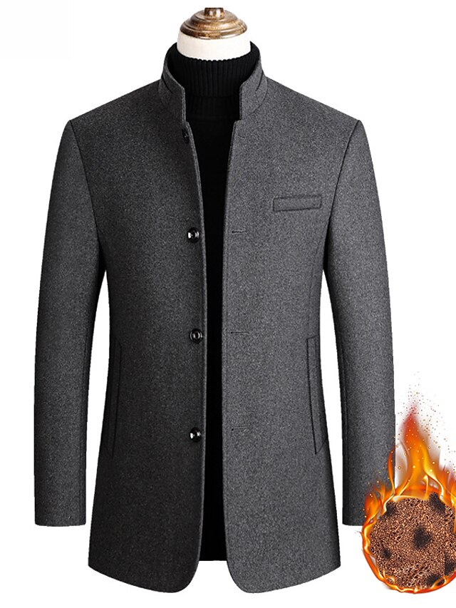 Wool Coat Winter Coat With Circle Patch On Arm Mens Trench Coat
