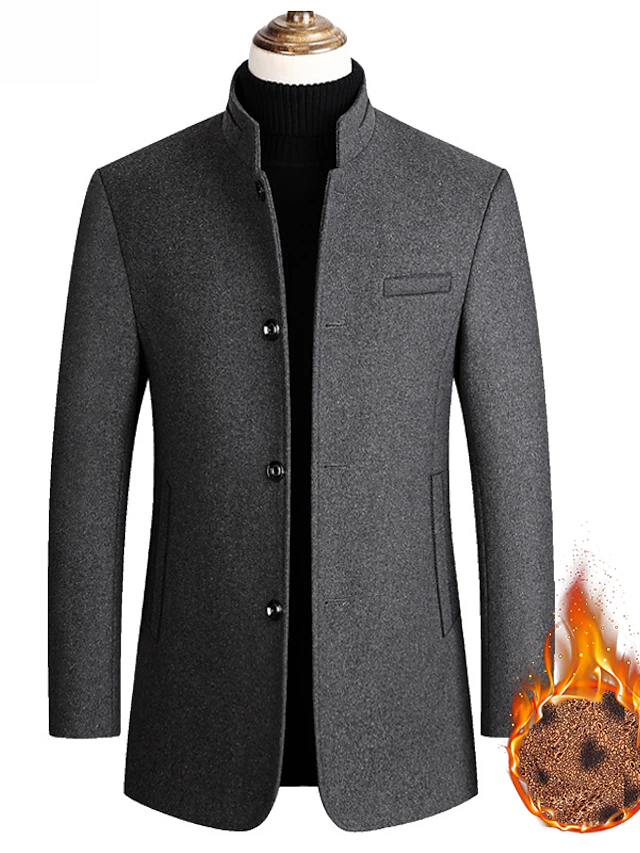 Wool Coat Winter Coat With Circle Patch On Arm Mens Trench Coat