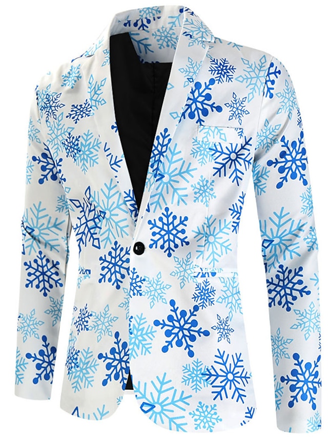  Snowflake Fashion Streetwear Business Men's Coat Work Wear to work Weekend Fall & Winter Turndown Long Sleeve Blue M L XL Cotton Blend Jacket