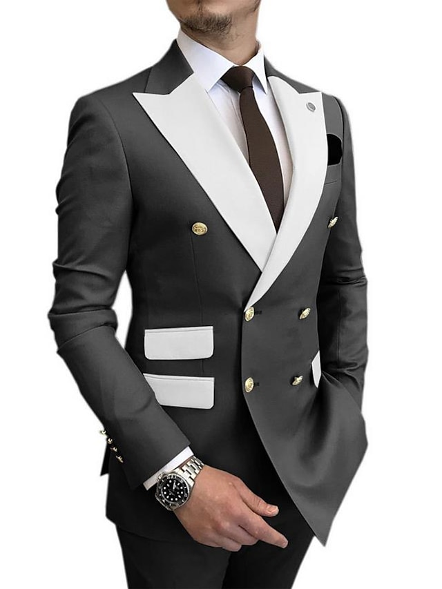  Apple Green Black Champagne Men's Wedding Suits Solid Colored 2 Piece Plus Size Standard Fit Double Breasted Six-buttons 2024