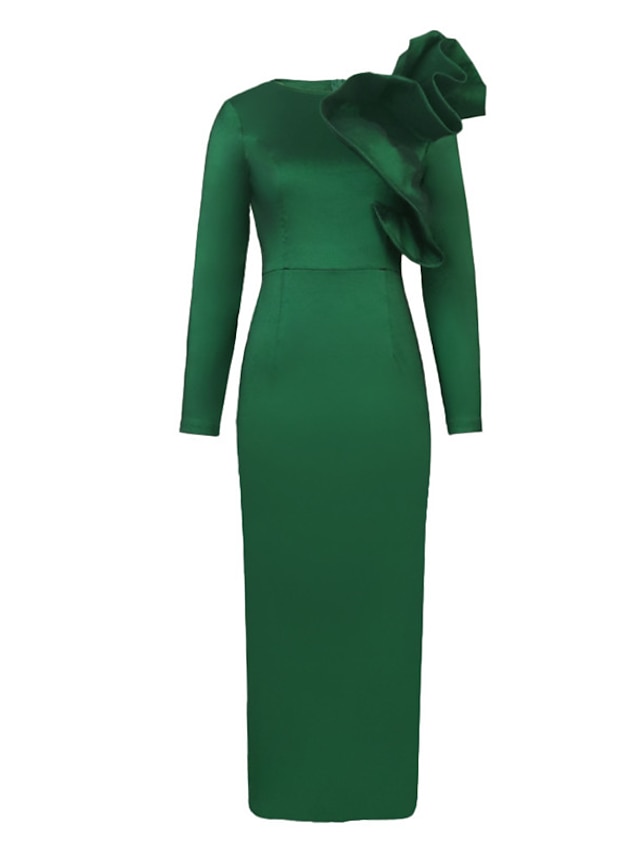 Women's Plus Size Green Chirstmas Dress Curve Party Dress Solid Color ...