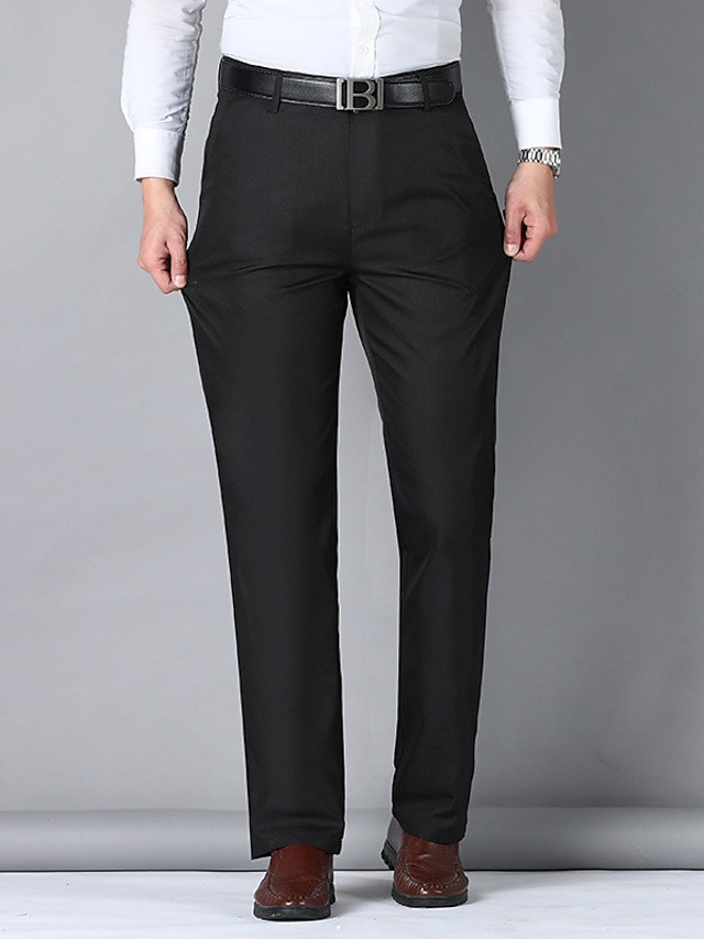  Homme pantalon de costume Pantalon Poche Jambe droite Plein Confort Bureau Entreprise Vêtement de rue Casual Noir bleu marine Micro-élastique