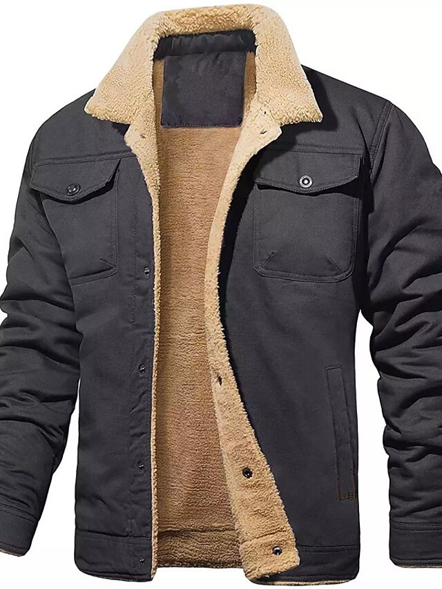 Men's Winter Jacket Winter Coat Fleece Jacket Work Jacket Daily Wear Vacation Warm Pocket Button