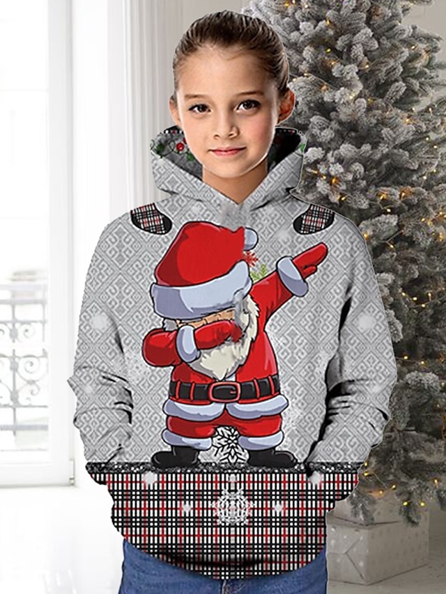  Kids Girls' Ugly Hoodie & Sweatshirt Graphic Christmas Gifts 3D Print Long Sleeve Print Active Gray