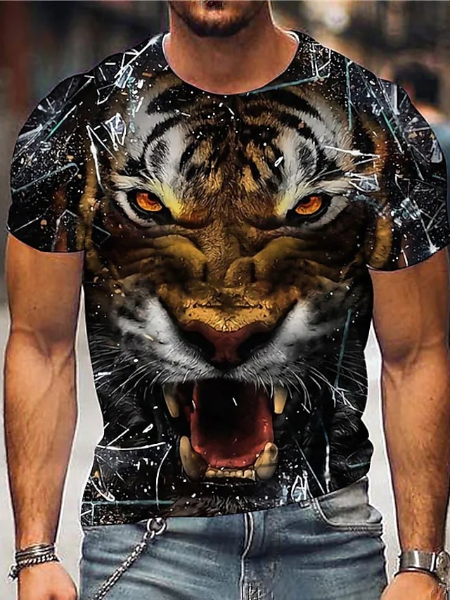  Herre Unisex Dyr Tiger Grafiske trykk T skjorte Kortermet T skjorte 3D-utskrift Crew-hals Skjorte Designer Fritid Stor og høy Daglig Ferie Svart Hvit Gul Sommer Klær S M L XL XXL 3XL 4XL