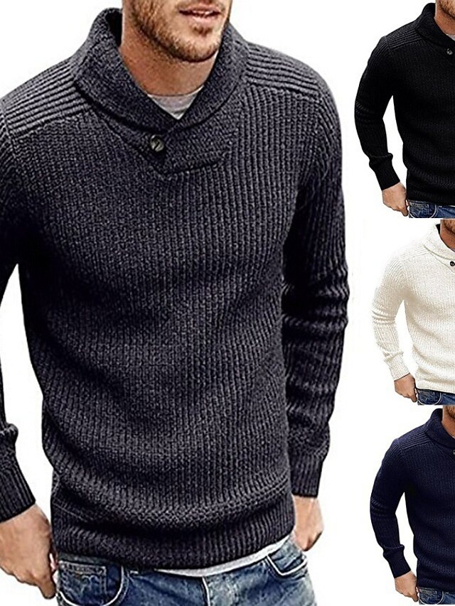  Men's Sweater Cardigan Knit Button Knitted Solid Color V Neck Stylish Vintage Style Fall Winter White Black S M L / Long Sleeve