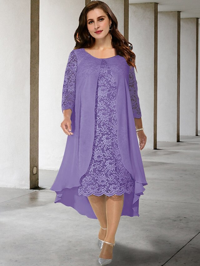  A-Linie Kleider für die Brautmutter in Übergröße, versteckte Bauchkurve, elegantes Kleid, formelles, knielanges, schulterfreies Chiffon mit halben Ärmeln und Applikationen 2023