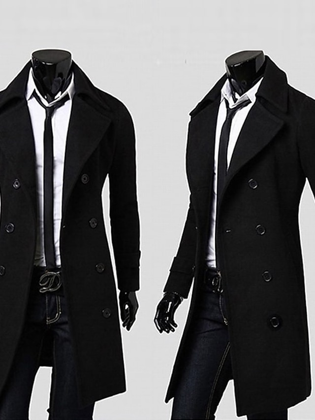 Men's Winter Coat Peacoat Business Casual Winter Polyester Thermal Warm