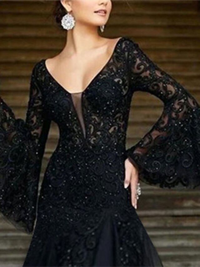 Elegant Black A-line Long Evening Dress Formal Gown  Y2869
