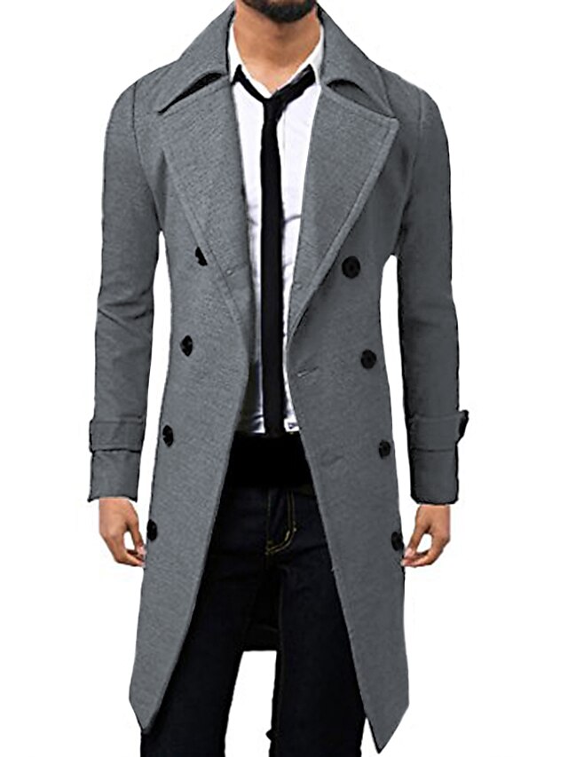 Men's Winter Coat Overcoat Peacoat Trench Coat Formal Business Winter Polyester Warm Outerwear