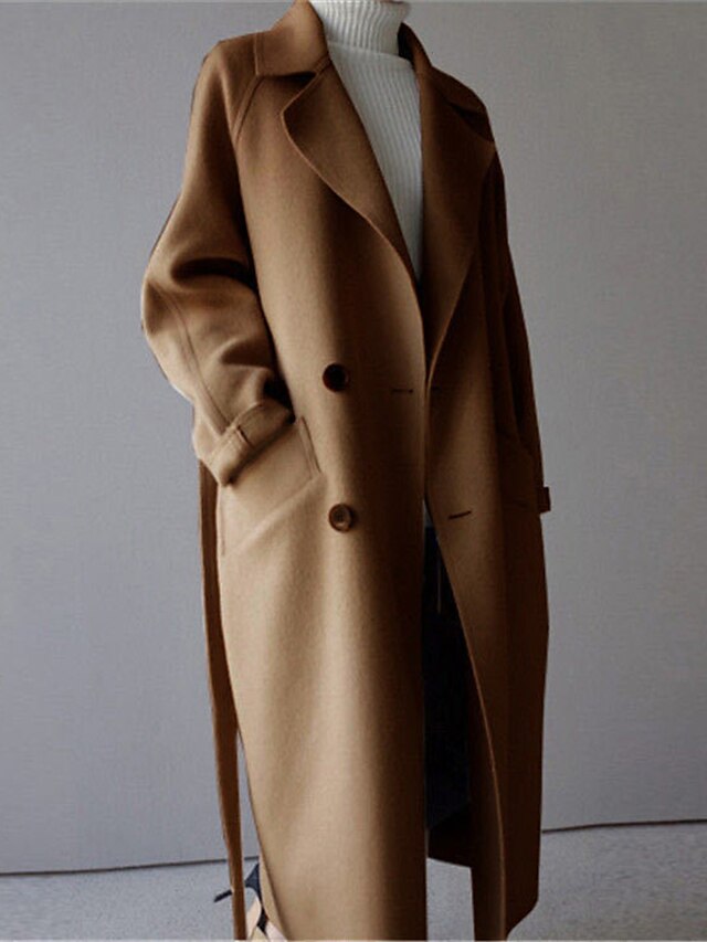 Women's Winter Coat Long Overcoat Double Breasted Pea Coat Notched ...